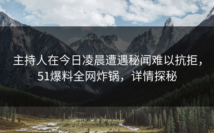 主持人在今日凌晨遭遇秘闻难以抗拒，51爆料全网炸锅，详情探秘
